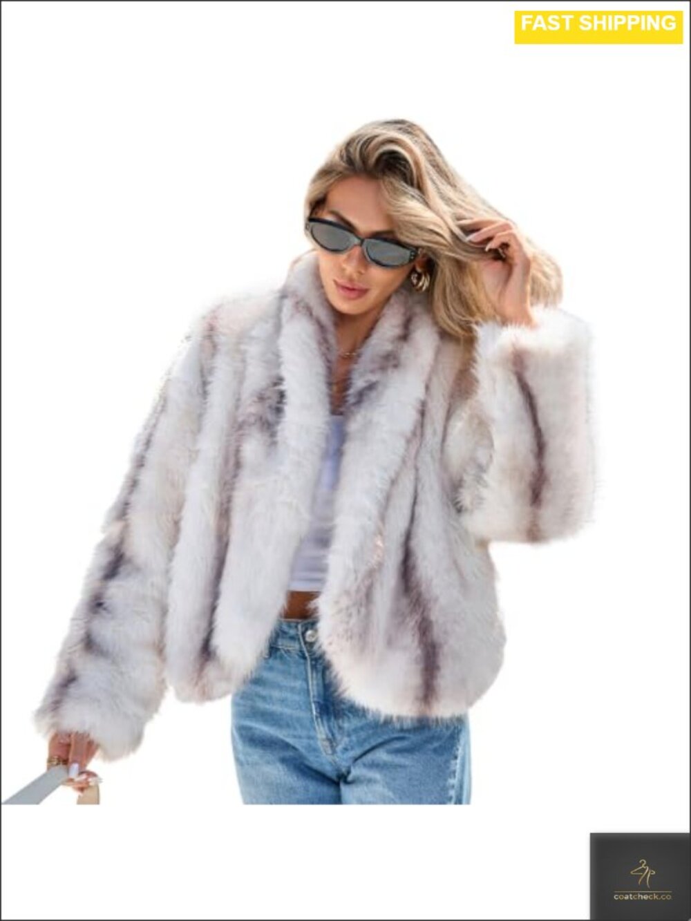 Faux Fur Jacket Open Front Wide Lapel Shaggy Furry Coat